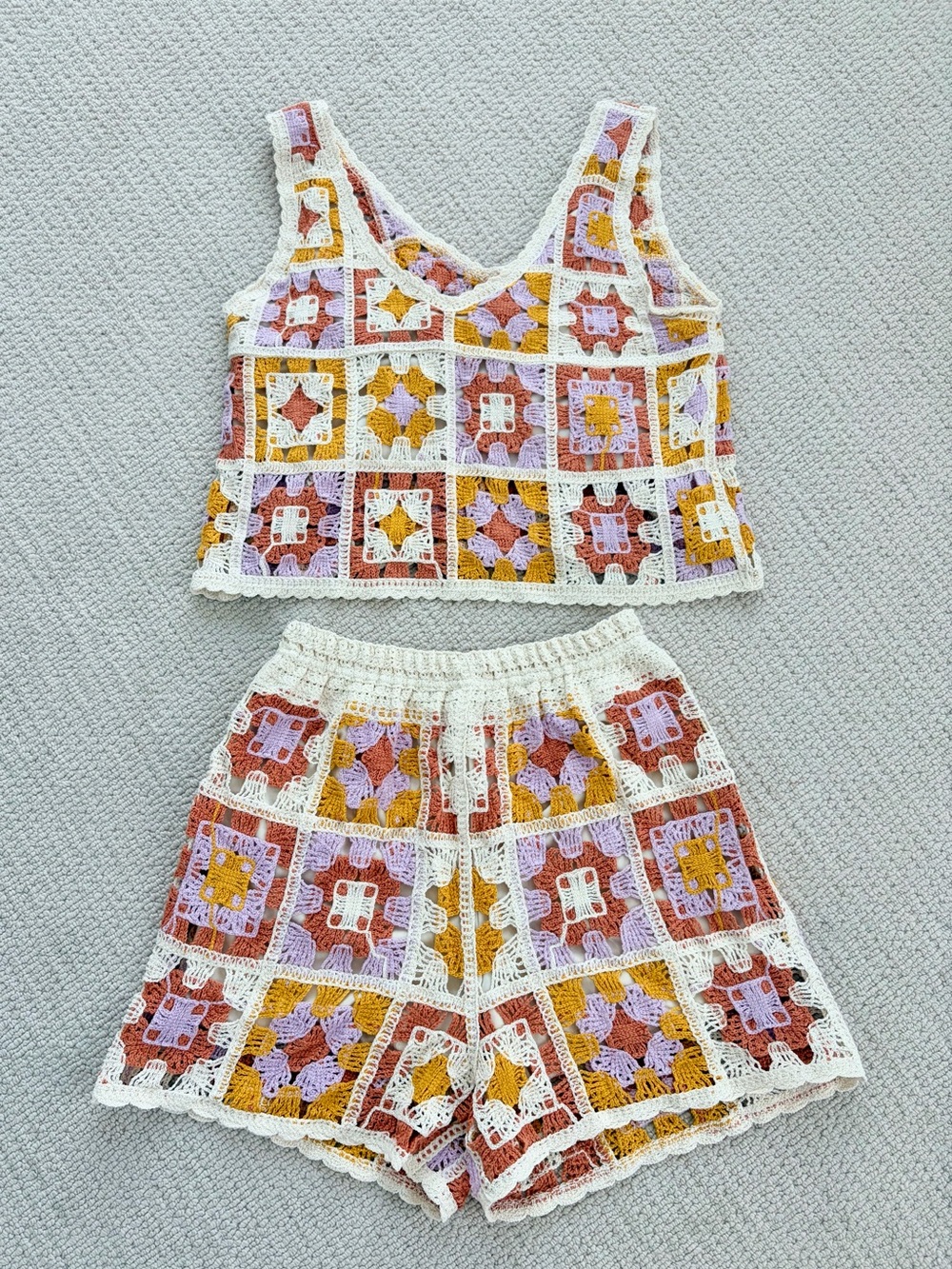 Rebellion Cream Lined Shorts with Crochet Trim Set XS/Small